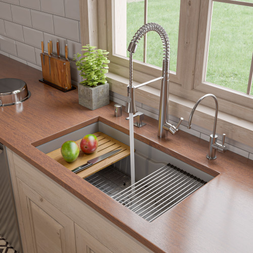 ALFI Grey Matte 32" x 19" Workstation Single Step Rim Bowl Fireclay Undermount / Drop In Kitchen Sink - ABFS3219SUD-GM