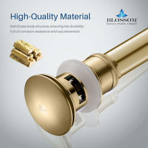 Blossom 1-1/4" Brass Pop up Drain with Overflow - Brushed Gold - BA02 001 06