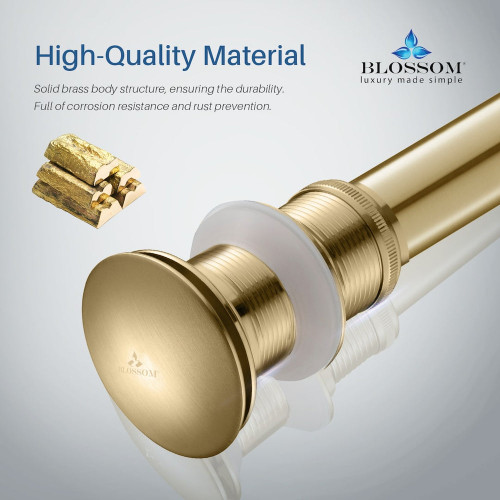 Blossom 1-1/4" Brass Pop up Drain with NO Overflow - Brushed Gold - BA02 002 06