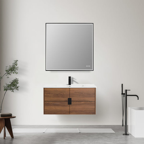 Blossom Bahamas 36" Wall-Hung Vanity w/ Ceramic Sink - Brown Walnut - V8045 36 11 C