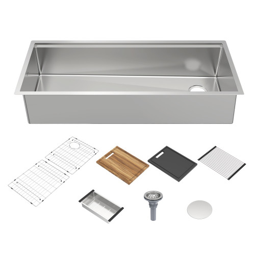 Whitehaus 45" Undermount Single Bowl 16 Gauge Brushed Stainless Steel Workstation Sink With Accessories - WHSW4519