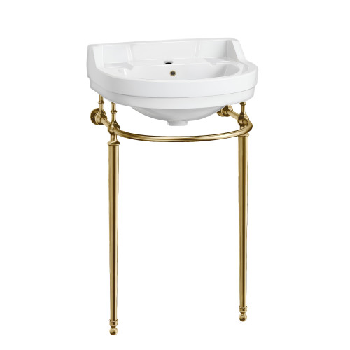 Whitehaus 22" Console Sink With Semi-Circular Bowl, Single Faucet Drilling, Solid Brass Leg Supports, Backsplash, Overflow and Front Towel Bar. - WHV022-L32-1H-B