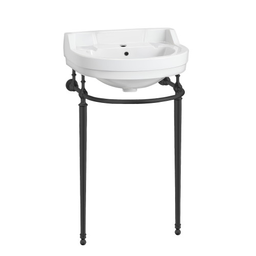 Whitehaus 22" Console Sink With Semi-Circular Bowl, Single Faucet Drilling, Solid Brass Leg Supports, Backsplash, Overflow and Front Towel Bar. - WHV022-L32-1H-MB