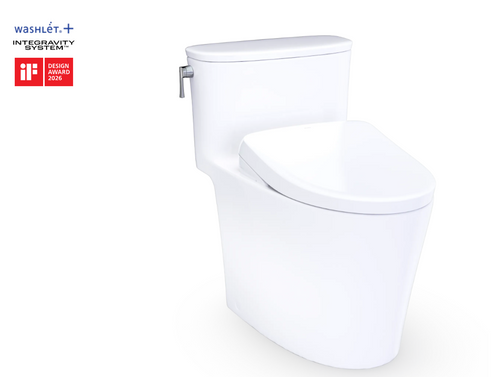 TOTO® Aurora™ WASHLET®+ S7A One-Piece Elongated 1.28 GPF Universal Height Toilet with CEFIONTECT®, Cotton White - MW6864736CEFG#01