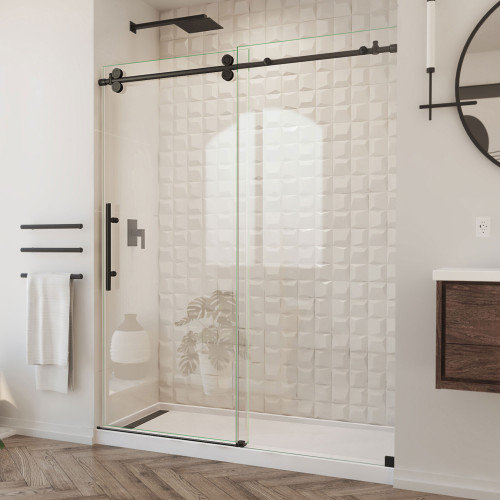 Dreamline SHDR-61607620-09 Enigma-XO 56 - 60 inch W x 76 inch H Frameless Sliding Shower Door - Matte Black Stainless Steel