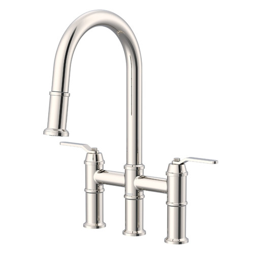 Gerber Kinzie Two Handle Bridge Pull-Down Kitchen Faucet 1.75gpm, Polished Nickel - D434437PN
