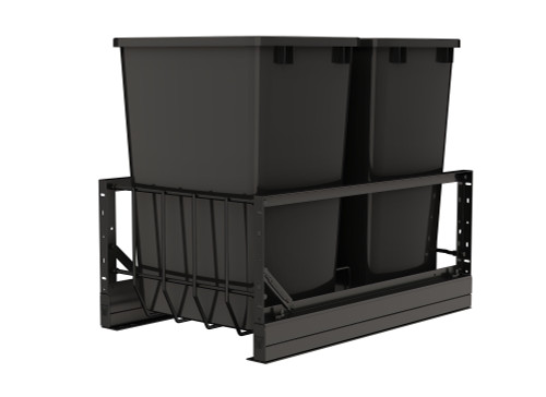 Rev-A-Shelf Aluminum Double Black 35 Qt. Pullout Waste Container w/ Soft-Close for 18" Base Cabinets - 5349-18DM-218
