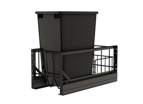 Rev-A-Shelf Aluminum Single Black 35 Qt. Pullout Waste Container w/ Soft-Close for 15" Base Cabinets - 5349-15DM-118