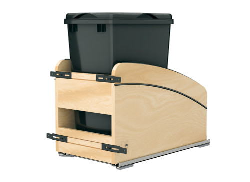 Rev-A-Shelf Craftsman Collection Single Black 35 Qt. Solid Maple Bottom Mount Pullout Waste Container w/ Black Accents, (1) Lid and BLUM Soft-Close Slides for 15" Base Cabinets - 4WCCC-1535DM-118MB