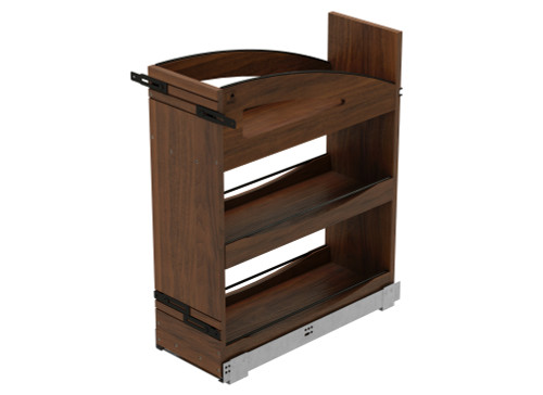 Rev-A-Shelf Craftsman Collection Solid Walnut Base Cabinet Pullout Organizer w/ Black Accents and BLUM Soft-Close Slides for 12" Base Cabinets - 448CC-BCSC-WN-8MB