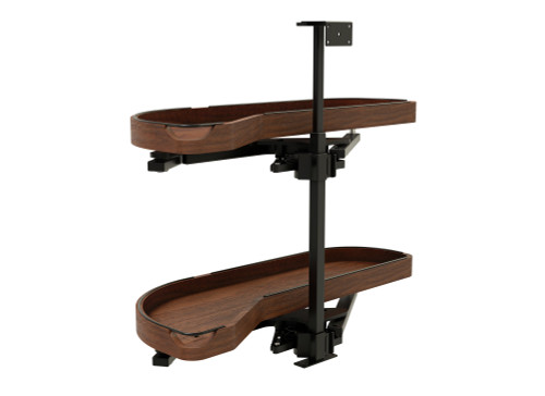 Rev-A-Shelf Craftsman Collection Solid Walnut Two-Tier Girasolo w/ Soft-Close and Black Accents for 12" Left Opening/Blind Right Corner Cabinets - 487CC-WN-12-LMB