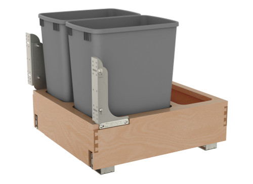 Rev-A-Shelf Double Metallic Silver 32 Qt. Maple Pullout Waste Container with Rev-A-Motion® Soft-Open/Soft-Close for 24" Base Cabinets - 4WCBM-2432DM-2