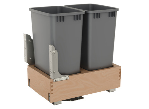 Rev-A-Shelf Double Metallic Silver 50 Qt. Maple Pullout Waste Container with Rev-A-Motion® Soft-Open/Soft-Close for 18" Base Cabinets - 4WCBM-1850DM-2