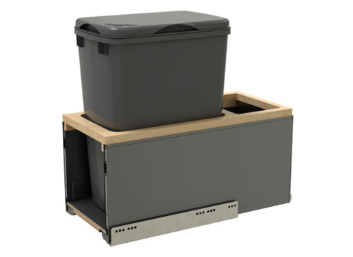 Rev-A-Shelf LEGRABOX Single 32 Qt. Orion Gray/Maple Pullout Waste Container w/ BLUM Soft-Close for 12" Frameless Base Cabinets - 5LB-1232OGMP-113