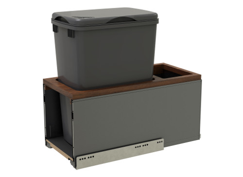 Rev-A-Shelf LEGRABOX Single 32 Qt. Orion Gray/Walnut Pullout Waste Container w/ BLUM Soft-Close for 12" Frameless Base Cabinets - 5LB-1232OGWN-113