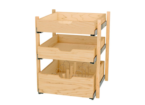 Rev-A-Shelf Natural Maple Pilaster Kit w/ BLUM Soft-Close for 24" Full-Height Base (2) Standard and (1) Tall Drawer Box, 27-1/4 x 1-1/8" Uprights - 4PIL27-24SC-3