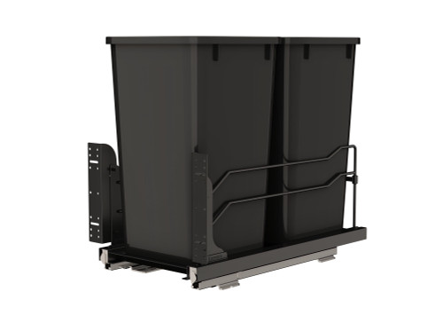 Rev-A-Shelf Steel Double Black 27 Qt. Bottom Mount Pullout Waste Container w/ Soft-Close for 15" Base Cabinets - 53WC-1527SCDM-218