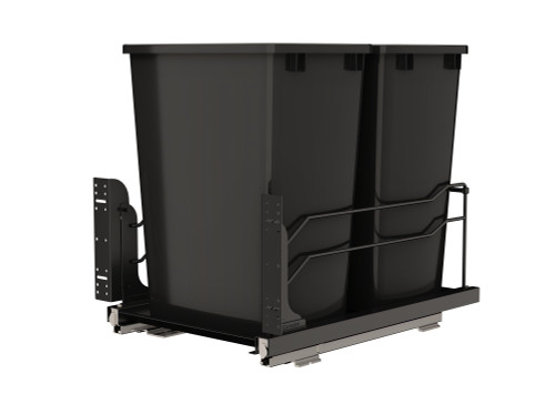 Rev-A-Shelf Steel Double Black 35 Qt. Bottom Mount Pullout Waste Container w/ Soft-Close for 18" Base Cabinets - 53WC-1835SCDM-218