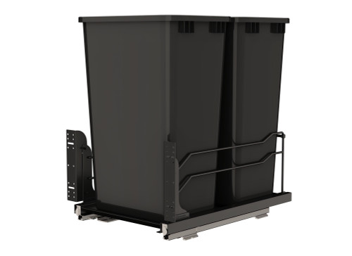 Rev-A-Shelf Steel Double Black 50 Qt. Bottom Mount Pullout Waste Container w/ Soft-Close for 21" Base Cabinets - 53WC-2150SCDM-218