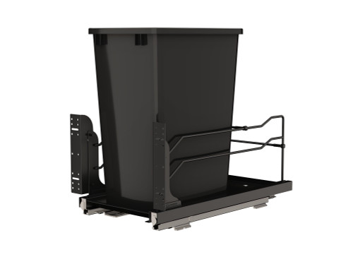 Rev-A-Shelf Steel Single Black 35 Qt. Bottom Mount Pullout Waste Container w/ Soft-Close for 15" Base Cabinets - 53WC-1535SCDM-118