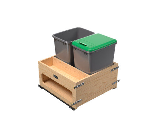 Rev-A-Shelf Wood Bottom Mount Pullout Waste Container with Storage w/ Soft-Close - 4WCWM-2435DMSC-2