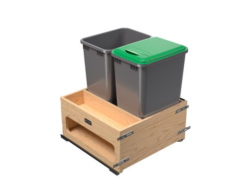 Rev-A-Shelf Wood Bottom Mount Pullout Waste Container with Storage w/ Soft-Close - 4WCWM-2450DMSC-2