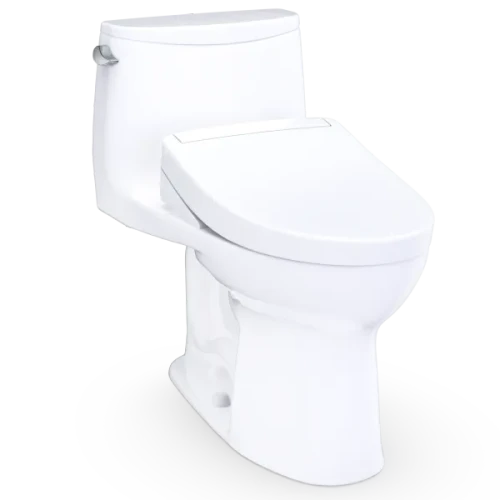 TOTO® ULTRAMAX® WASHLET+® One-Piece Elongated 1.28 GPF Toilet and WASHLET+® S5 Bidet Seat, Cotton White - MW6083446CEFG#01