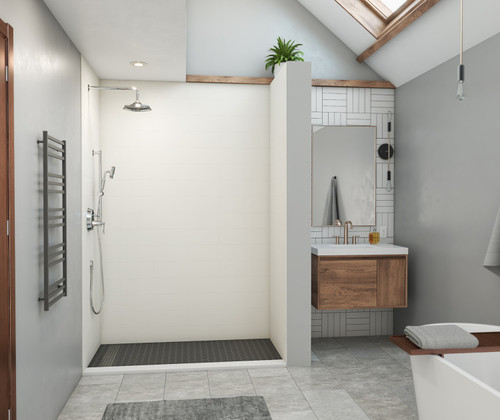 Swanstone 36 x 62 x 96 Modern Subway Tile Glue up Shower Wall Kit in White - EXMSMK963662.010