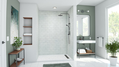 Swanstone 34 x 62 x 96 Metro Subway Tile Glue up Bathtub and Shower Wall Kit in Carrara - EXMTMK963462.221