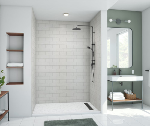 Swanstone 36 x 62 x 96 Metro Subway Tile Glue up Bathtub and Shower Wall Kit in Birch - EXMTMK963662.226