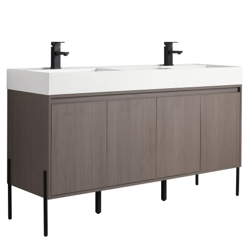 Fine Fixtures Crownpoint Freestanding Vanity Cabinet 60" Wide, Gray Oak - CR60GO