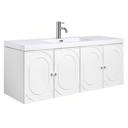 Fine Fixtures French Wall Hung Vanity Cabinet 52" Wide, Matte White, 4 Doors + 2 Drawer - CU52WH