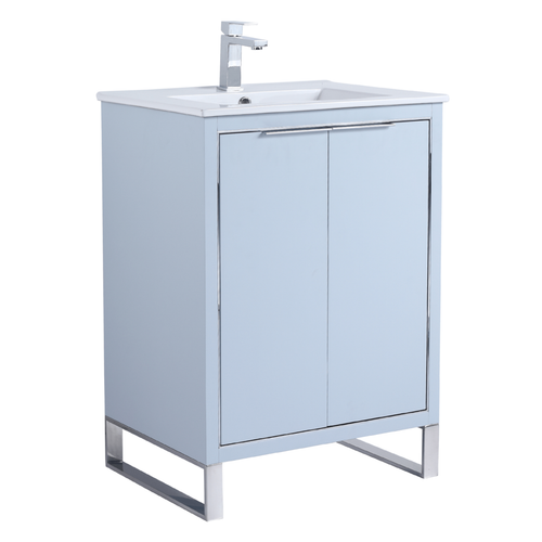 Fine Fixtures Opulence Vanity Cabinet 24" Wide, Pastel Blue With Chrome Hardware - OL24PB-OLH24PC