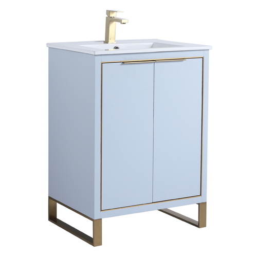 Fine Fixtures Opulence Vanity Cabinet 24" Wide, Pastel Blue With Satin Brass Hardware - OL24PB-OLH24SB