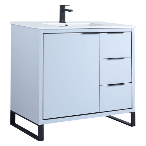 Fine Fixtures Opulence Vanity Cabinet 36" Wide, Pastel Blue With Black Hardware - OL36PB-OLH36BL