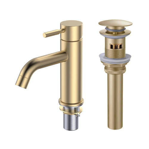 Fine Fixtures Round Bathroom Faucet With Pop-Up Drain - Single Hole, Satin Brass - FAD2SB