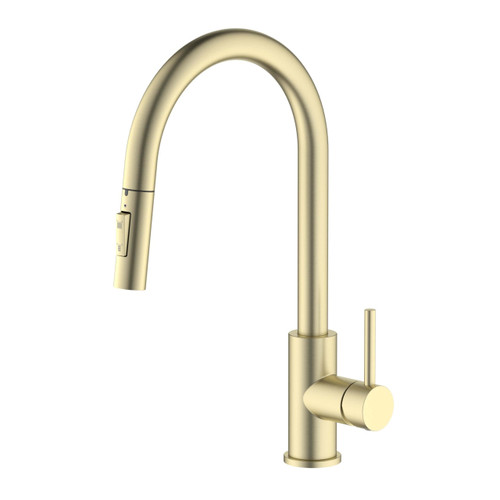 Fine Fixtures Round Pull-Down Kitchen Faucet - Single Hole, Satin Brass - FAK2SB