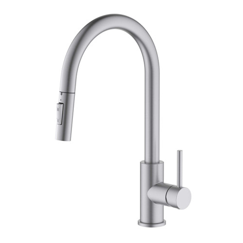 Fine Fixtures Round Pull-Down Kitchen Faucet - Single Hole, Satin Nickel - FAK2SN