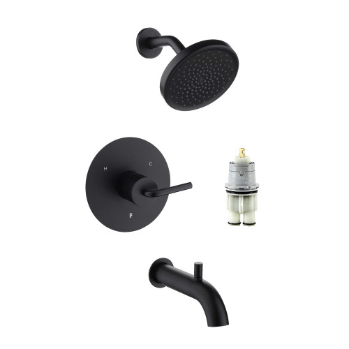 Fine Fixtures Round Tub & Shower Faucet Trim & Cartridge, Black - SRA1BL-WSP