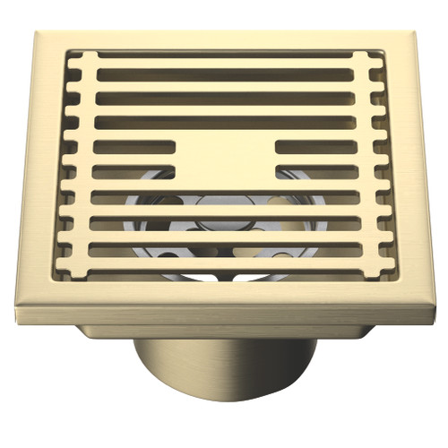 Fine Fixtures 4" Square Shower Drain | Slotted Design | Satin Brass - DRB4SB