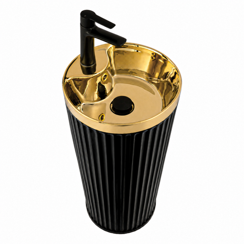 Fine Fixtures Brookstone Pedestal | 14x14x32| Glossy Black / Polished Gold - BR14BG