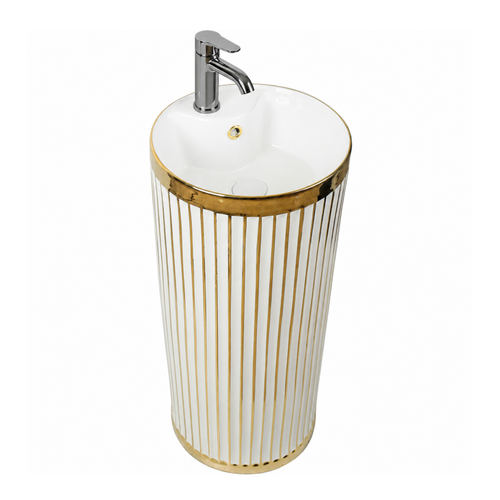 Fine Fixtures Brookstone Pedestal | 14x14x32| Glossy White / Polished Gold - BR14WG