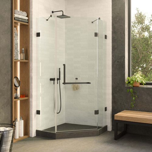 Fine Fixtures Frameless Neo-Angle Shower Enclosure - 42" x 42" x 74", Matte Black - SDJ42BL