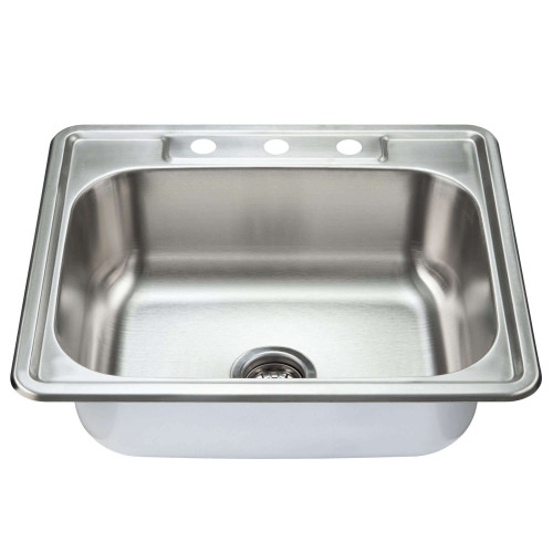 Fine Fixtures 25" x 22" x 8" - 20 Gauge Top Mount Single Bowl Stainless Steel Kitchen Sink - Three Hole - S401
