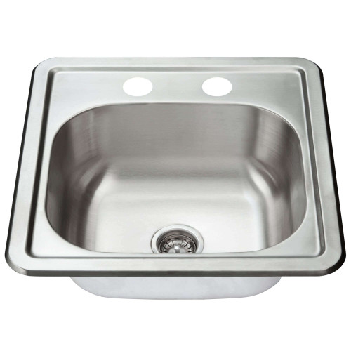 Fine Fixtures 15" x 15" x 5.5" - 22 Gauge Top Mount Single Bowl Stainless Steel Kitchen Sink - Two Hole - S201