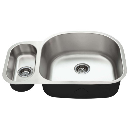 Fine Fixtures 32" x 21" x 9" - 20 Gauge Undermount Offset Double Bowl Stainless Steel Kitchen Sink - S653R