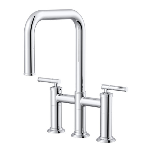 Gerber Montclare Two Handle Bridge Pull-Down Kitchen Faucet 7 Style w/ SnapBack Retraction 1.75gpm, Chrome - D434629