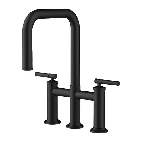 Gerber Montclare Two Handle Bridge Pull-Down Kitchen Faucet 7 Style w/ SnapBack Retraction 1.75gpm, Satin Black - D434629BS