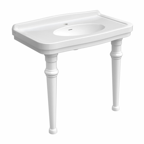 Whitehaus 41" Console Sink With Integrated Oval Bowl, Low-Rise Backsplash, Ceramic Leg Support & Overflow, White