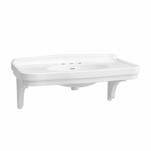 Whitehaus 41" Wall Mount Sink With Integrated Oval Bowl, Low-Rise Backsplash, Decorative Trim & Overflow, White